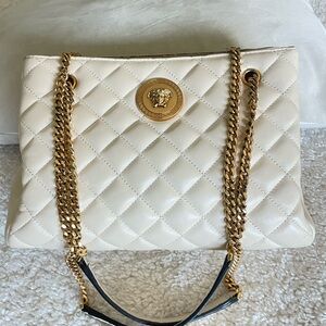 Versace White Quilted Nappa Leather Medusa Tote Handbag